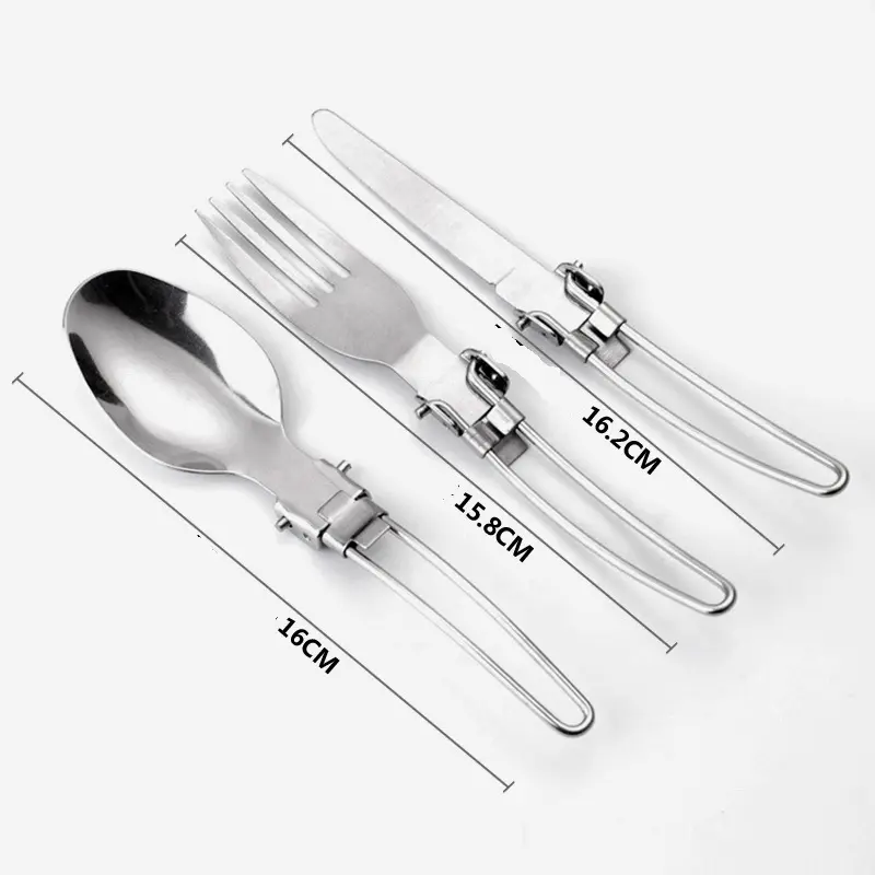 3 pcs 1 set Portable Outdoor Camping Travel Picnic Foldable Stainless Steel Spoon Fork Knife Tableware Cutlery Set