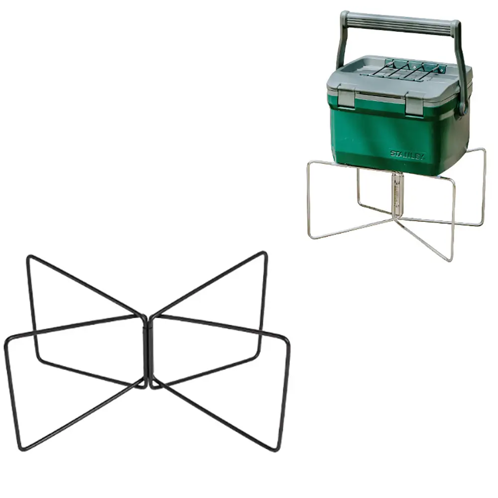 1PCS Camping Folding Cooler Box Stand Container Holder Shelf Outdoor Camping Supply Holder Folding Stand Ice Box Stand Black