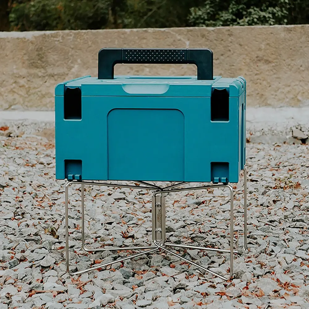 1PCS Camping Folding Cooler Box Stand Container Holder Shelf Outdoor Camping Supply Holder Folding Stand Ice Box Stand Black