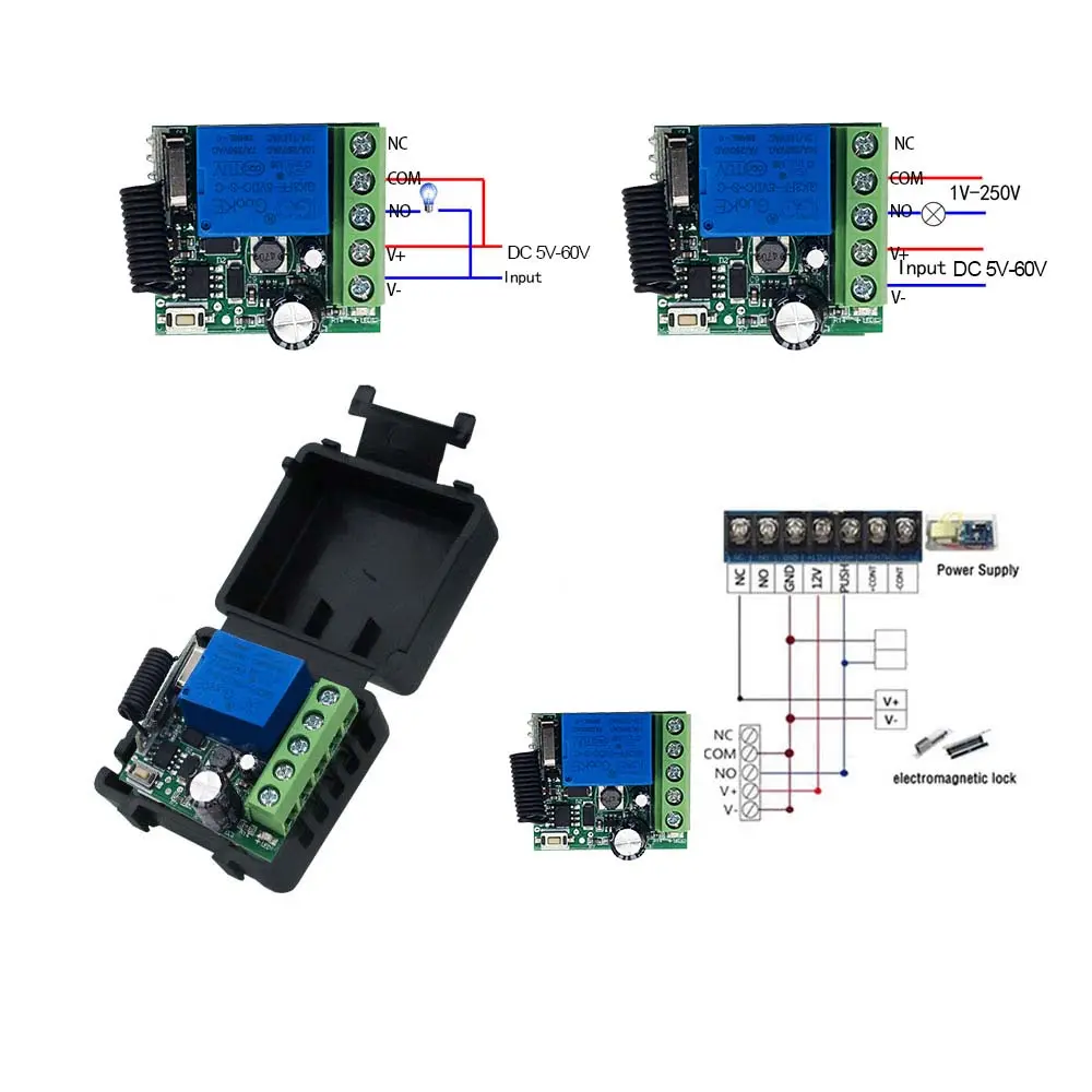 433Mhz Remote Control Wireless Switch DC 12V 1CH RF 10A Relay Receiver and 2CH Transmitter For Door Electromagnetic Lock