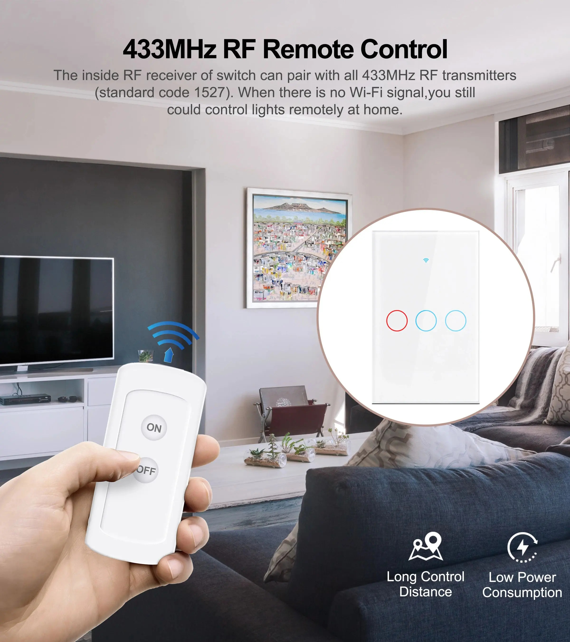 Tuya US/EU WiFi Smart Wall Switch RF433 1/2/3 Gang No Neutral Wire Touch Sensor LED Light Switches Smart Home Alexa Google Home