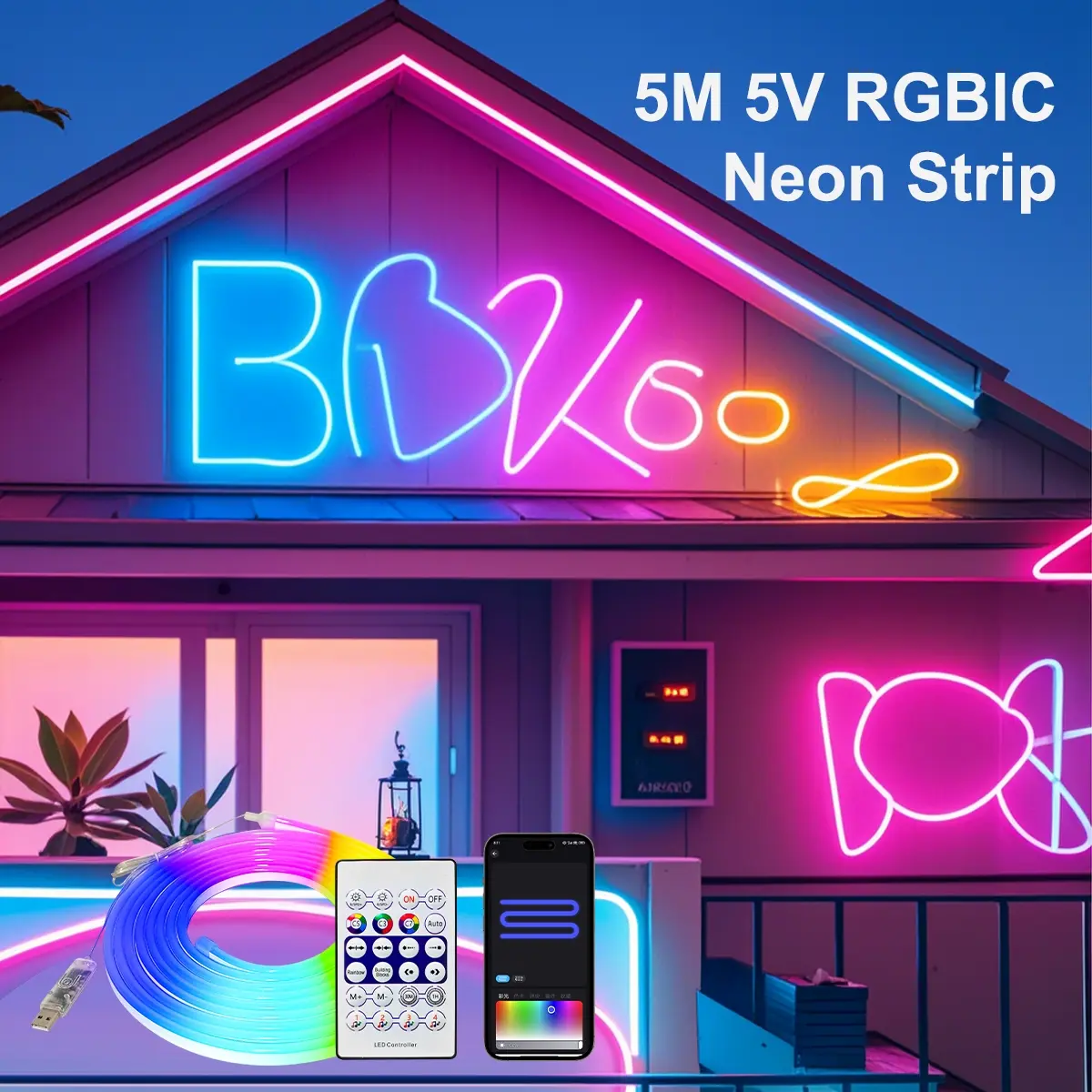 Smart WIFI Neon LED Strip Light USB 5V RGBIC Dreamcolor Chasing Neon LED Rope Light Room Decor Work with Alexa Google Assistant