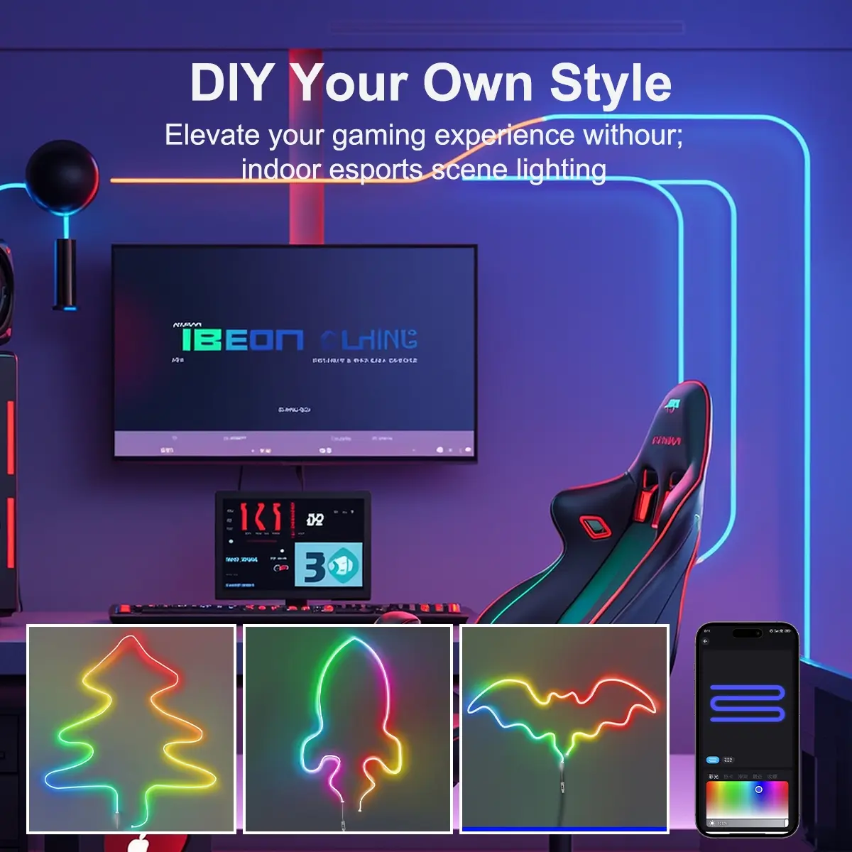 Smart WIFI Neon LED Strip Light USB 5V RGBIC Dreamcolor Chasing Neon LED Rope Light Room Decor Work with Alexa Google Assistant