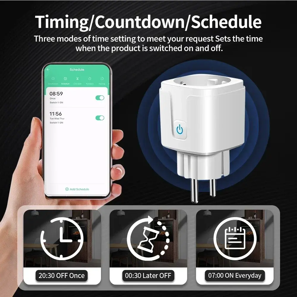 TNCE Tuya EU Plug wifi or zigbee3.0 adapter 16/20A, Smart Socket With Power Monitor, Timer outlet, Voice Alexa Google Home Alice