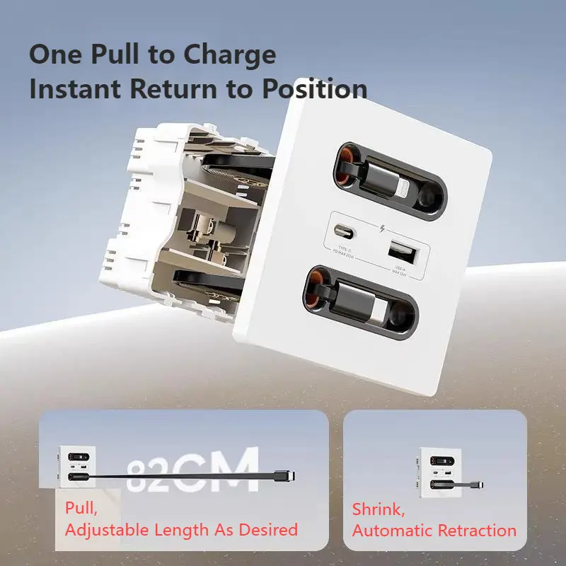 20W Fast Charging USB Universal Smart Socket with Charging Cable Airport Homestay Bedside Mobile Phone Charging Type-c Sockets