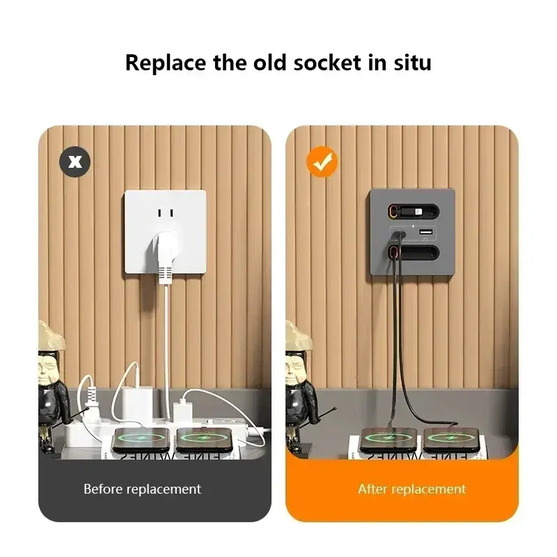 20W Fast Charging USB Universal Smart Socket with Charging Cable Airport Homestay Bedside Mobile Phone Charging Type-c Sockets