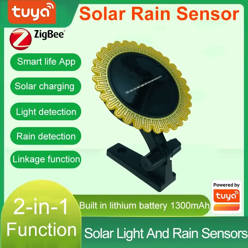 Tuya Smart Zigbee Rain Sensor With Light Detector Solar Operated IP66 Outdoor Waterproof Rain Detector Remote Control