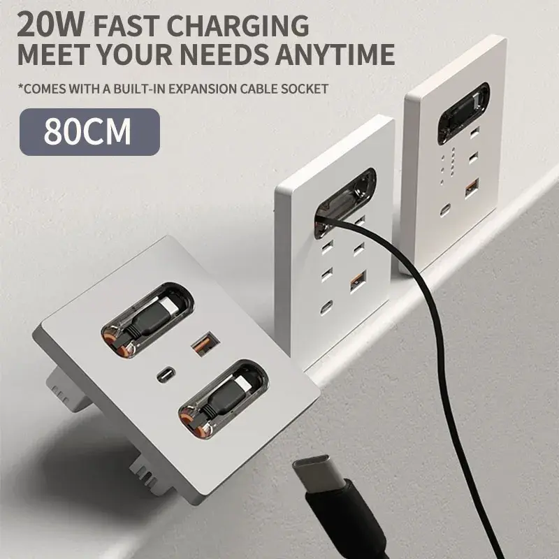 86-Type Switch Socket Panel with Type-C PD & USB Fast Charging, AC Outlets for iPhone Android Phones