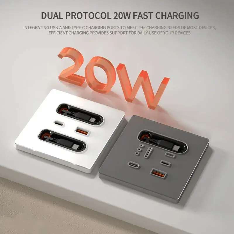 86-Type Switch Socket Panel with Type-C PD & USB Fast Charging, AC Outlets for iPhone Android Phones