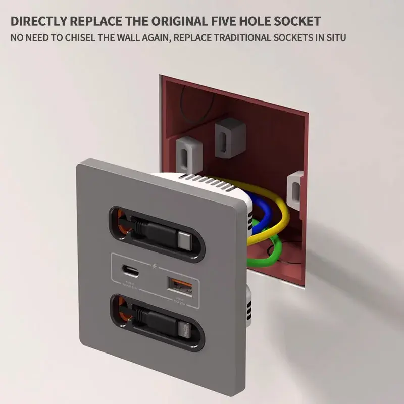 86-Type Switch Socket Panel with Type-C PD & USB Fast Charging, AC Outlets for iPhone Android Phones