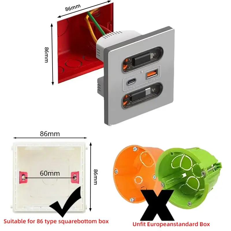 20W Fast Charging USB Universal Smart Socket with Charging Cable Airport Homestay Bedside Mobile Phone Charging Type-c Sockets
