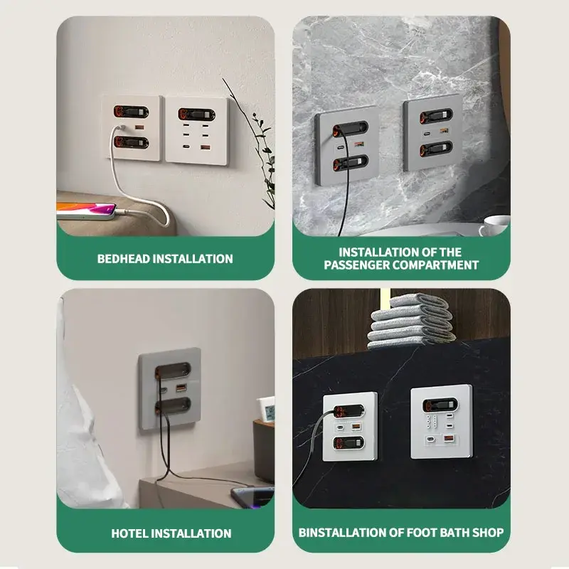 86-Type Switch Socket Panel with Type-C PD & USB Fast Charging, AC Outlets for iPhone Android Phones