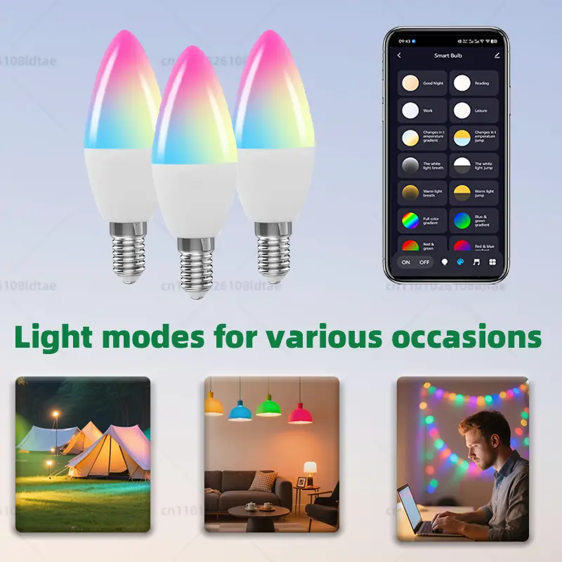 Tuya Candle Lamps APP Control Smart Bulb Bluetooth RGB 220V 110V LED Light Dimmable Smart Life Room Home Group Crystal Lamps