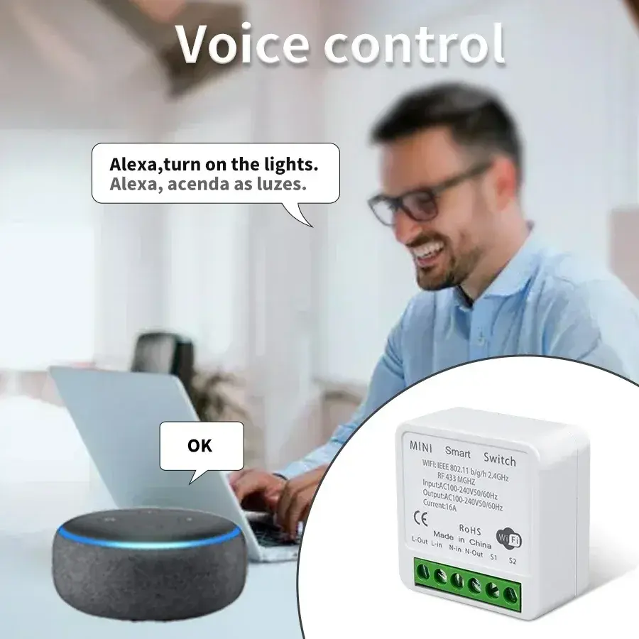 Tuya Smart 2.4GHz WiFi Switch Module Receiver RF433MHz 1/2/3Gang Wall Switch Alexa Google Home Voice Control Smart Life APP
