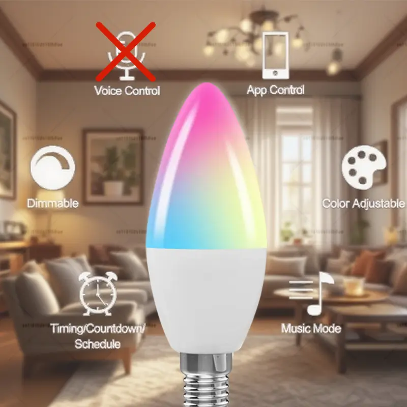 Tuya Candle Lamps APP Control Smart Bulb Bluetooth RGB 220V 110V LED Light Dimmable Smart Life Room Home Group Crystal Lamps