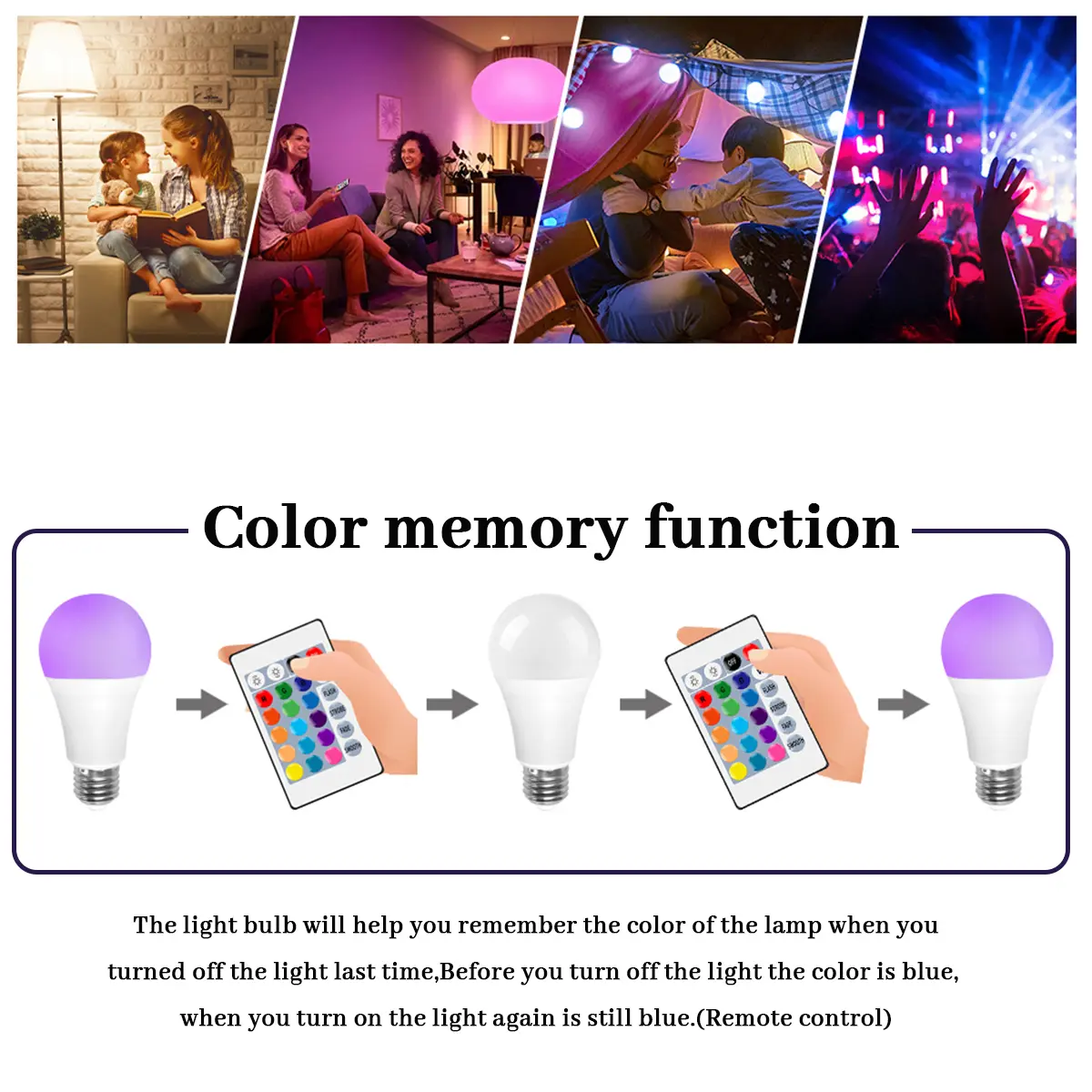 1-10pcs RGB Dimmable Bulb E27 B22 110V 220V Lamp Smart 24 Key Remote Control RGBW Light dimming Bulbs for livingroom