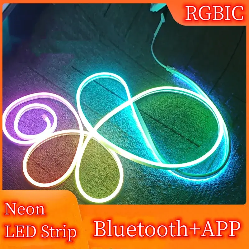 5V USB RGBIC Neon LED Strip,1/2/3/5M IP65 RGBIC Neon lamp tape with Bluetooth App and Remote For DIY Neon Deocoration Lighting