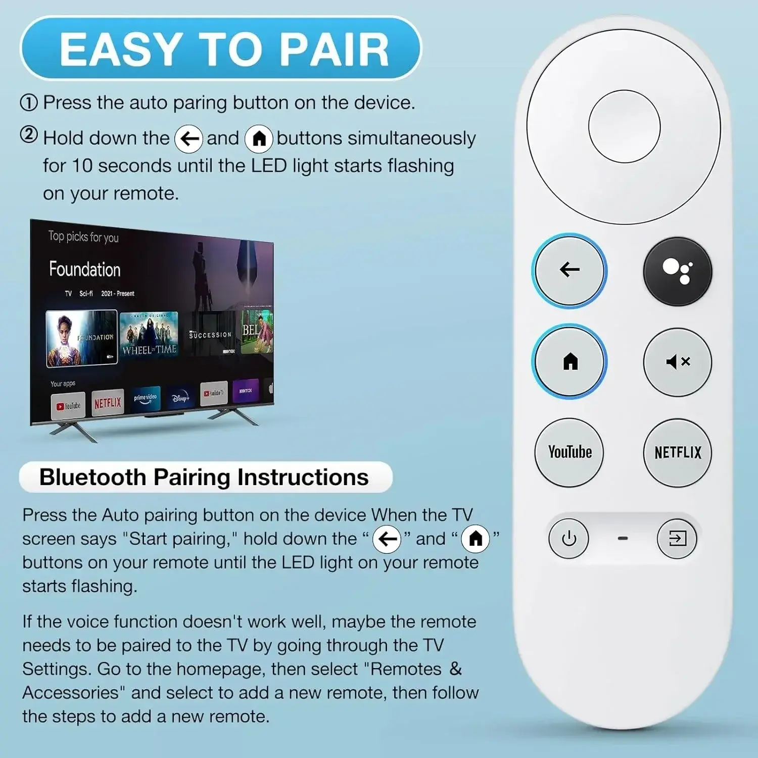 For Chromecast Google TV G9N9N Remote Control DHMI Bluetooth Pairing Voice Control Smart Home Remote Control