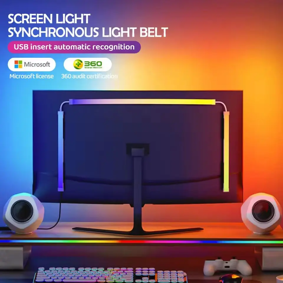 Smart LED Gaming Strip Light Computer Monitor Backlight Sync Strip Light RGB Light Bar Screen USB Gaming Bedroom Decor Lamp