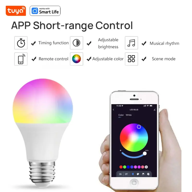 Tuya Smart LED Bulb E27 APP Control Dimmable Light Bluetooth RGB Lamp 220V Bedroom Decoration Party Lighting Smart Life