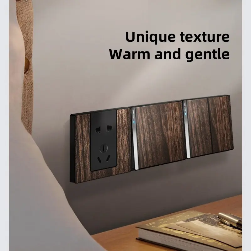 Button Switch Panel European Standard 86 Type Wood Grain Retro Minimalist Modern Style Night Led Indicator Light 1 2 3 4 Gang