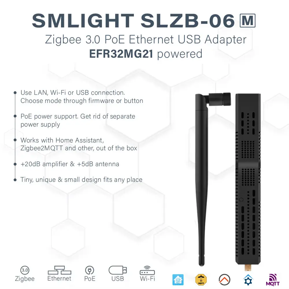 SMLIGHT SLZB-06M Zigbee 3.0 to Ethernet,USB,and WiFi Gateway Coordinator with PoE,works with Zigbee2MQTT,Home Assistant,ZHA
