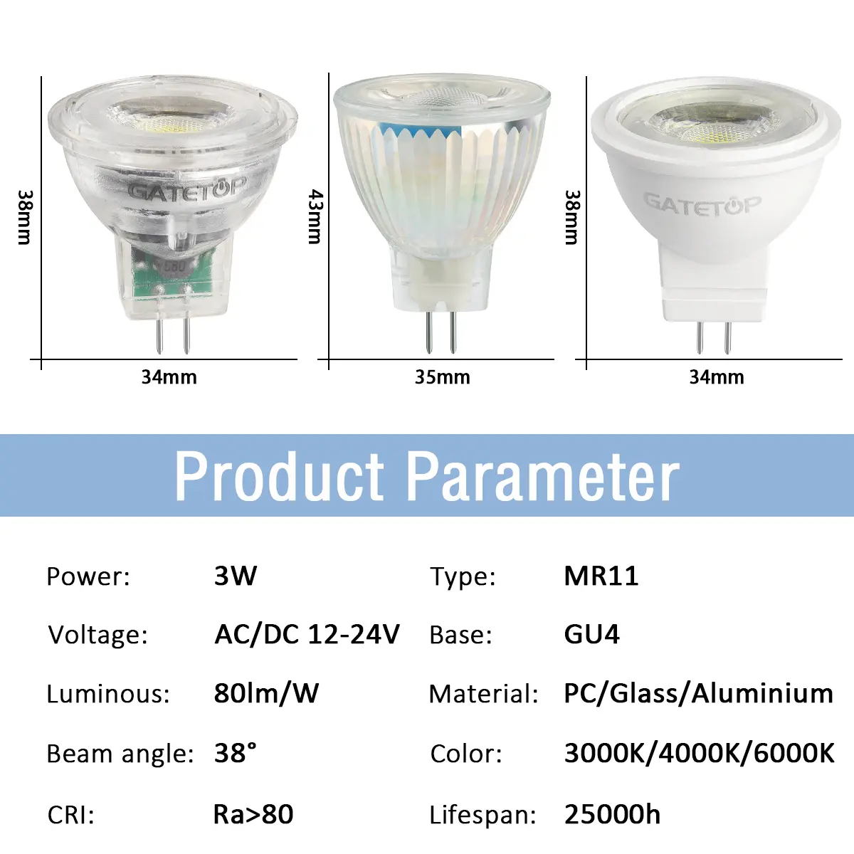 4-20PCS LED Spotlight MR11 GU4 12V 3W 3000K 4000K 6000K Warm White Light Suitable for kitchen den Replacement 20W 50W Halogen