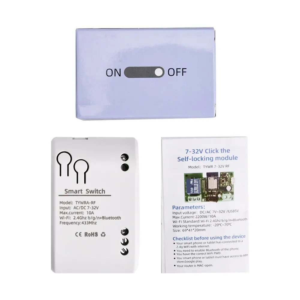 1CH Tuya Smart Remote Control Wireless Wifi Switch Module DC7-32V AC85-250V 2200W RF Receiver 10A WiFi Relay DIY