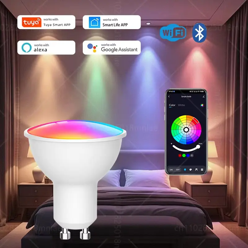 Tuya WiFi Smart LED Spotlight GU10 Bulb Bluetooth Dimmable Lamps Smart Life App Control Works With Alexa Google Assistant 220V