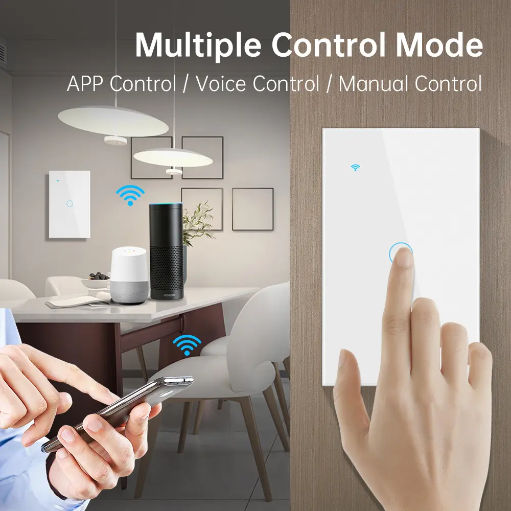 Tuya Wifi Smart Stair Switch US Touch Glass Panel Stair Cross Multi Light Switches 1 Gang 2 Way APP Control Alexa Google Home