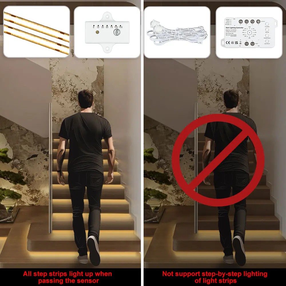 WiFi Tuya LED Stair Light Strip With PIR Motion Sensor LED Stair Lighting Smart Staircase Step LED Strip Kit For Stairway Lamp