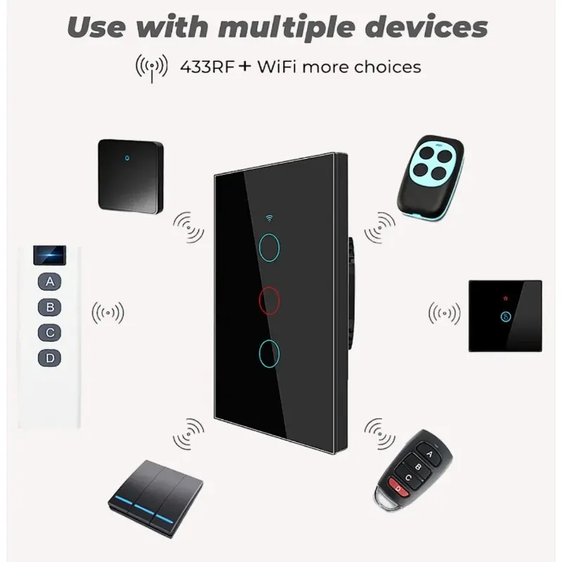 Smart Wifi Touch Switch No Neutral Wire Required Smart Home 1/2/3 Gang Light Switch 100-240V Works with Alexa Hey Google
