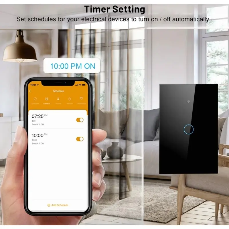 Smart Wifi Touch Switch No Neutral Wire Required Smart Home 1/2/3 Gang Light Switch 100-240V Works with Alexa Hey Google