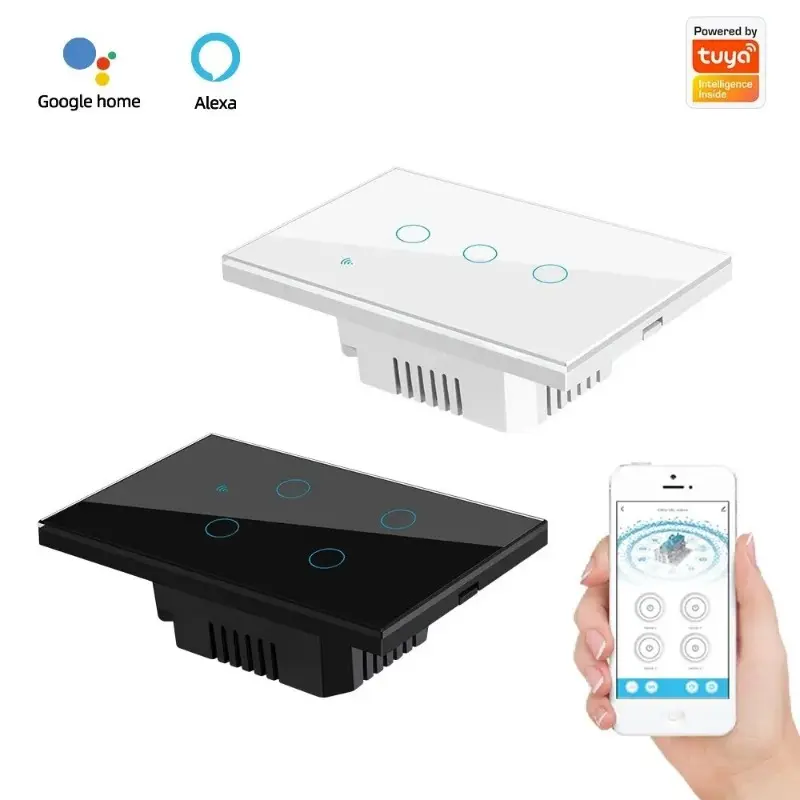Smart Wifi Touch Switch No Neutral Wire Required Smart Home 1/2/3 Gang Light Switch 100-240V Works with Alexa Hey Google