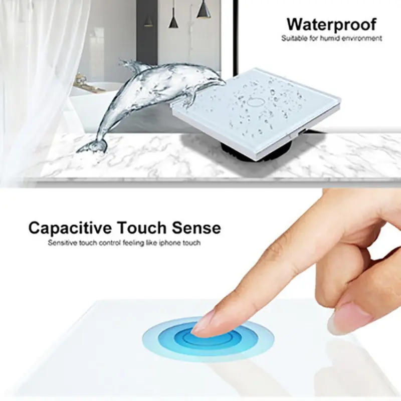 Smart Wifi Touch Switch No Neutral Wire Required Smart Home 1/2/3 Gang Light Switch 100-240V Works with Alexa Hey Google