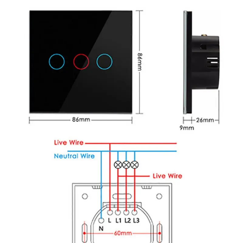 Smart Wifi Touch Switch No Neutral Wire Required Smart Home 1/2/3 Gang Light Switch 100-240V Works with Alexa Hey Google