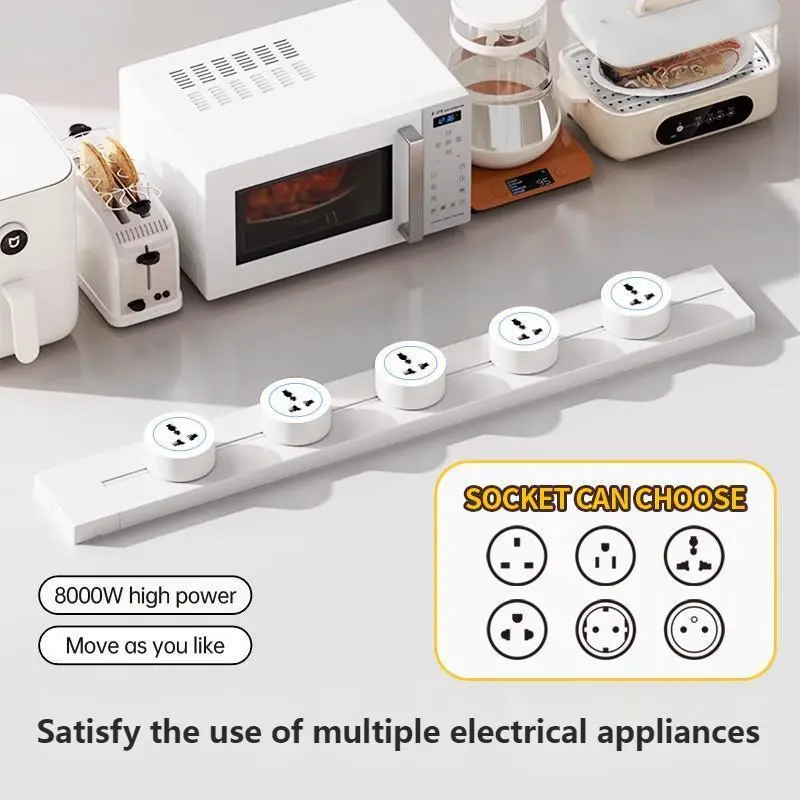 High Quality Track Sockets UK EU US FR Universal 32A Home Appliance With USB Type C Round Romovable Plugs Adapter Wall Mounted