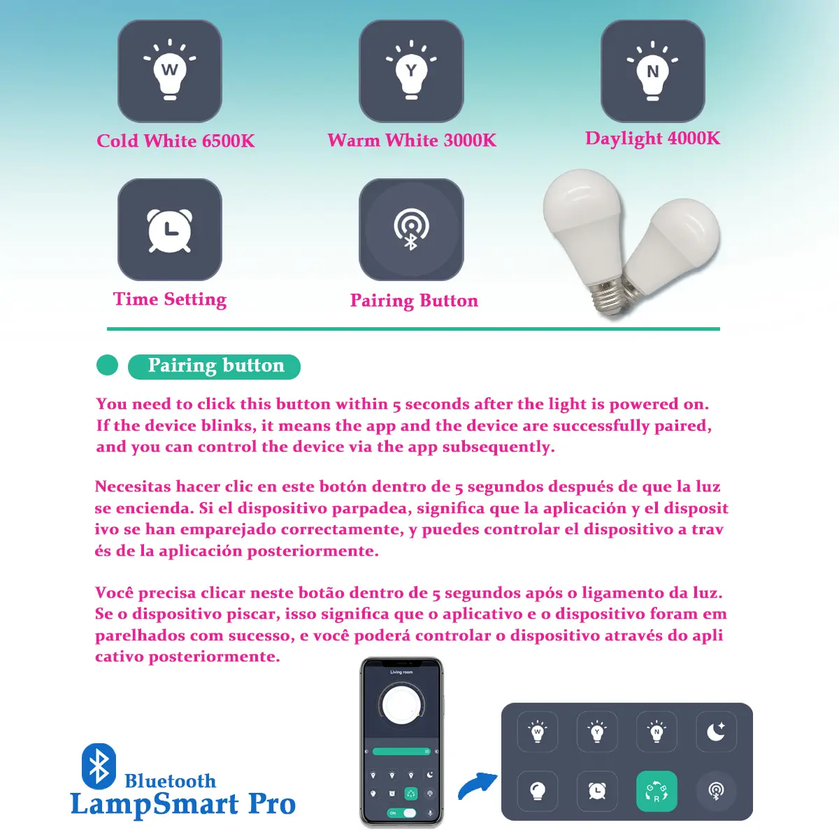 4-20PCS Dimmable LED Smart Light Bulb Lamps Bluetooth APP Voice E27 3000K 6500K Lighting 10W 220V for Bedroom Home Derec