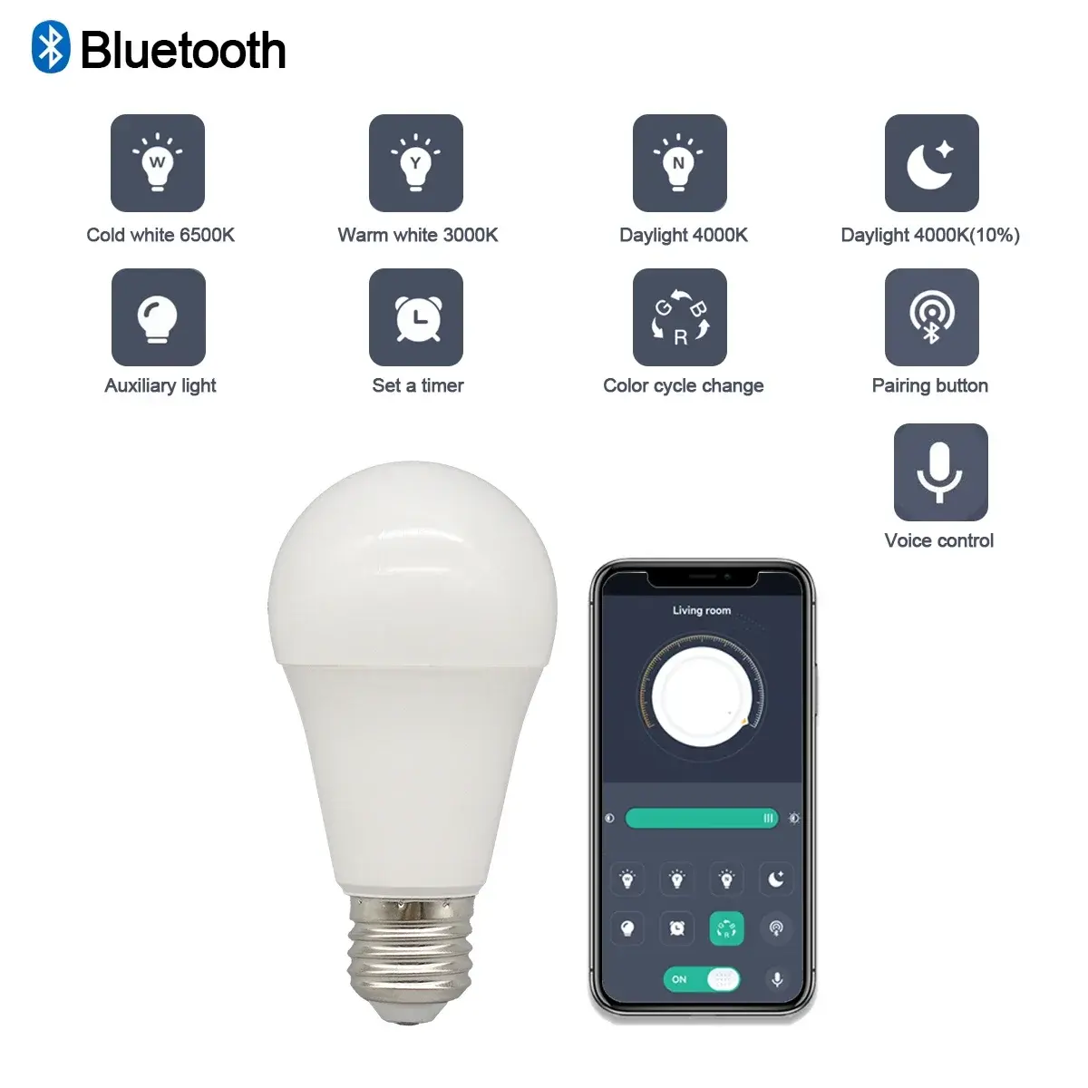 4-20PCS Dimmable LED Smart Light Bulb Lamps Bluetooth APP Voice E27 3000K 6500K Lighting 10W 220V for Bedroom Home Derec