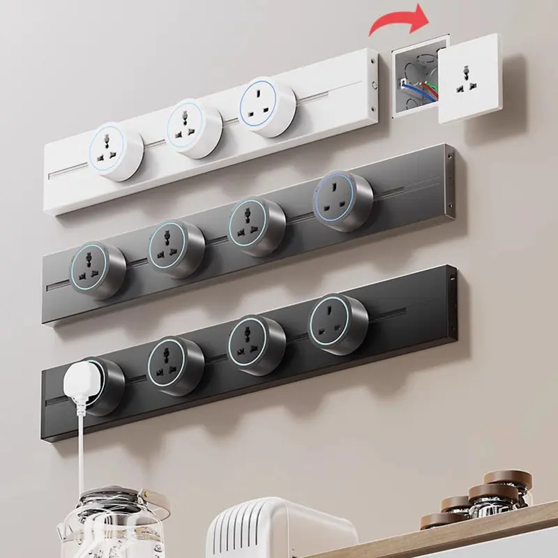High Quality Track Sockets UK EU US FR Universal 32A Home Appliance With USB Type C Round Romovable Plugs Adapter Wall Mounted