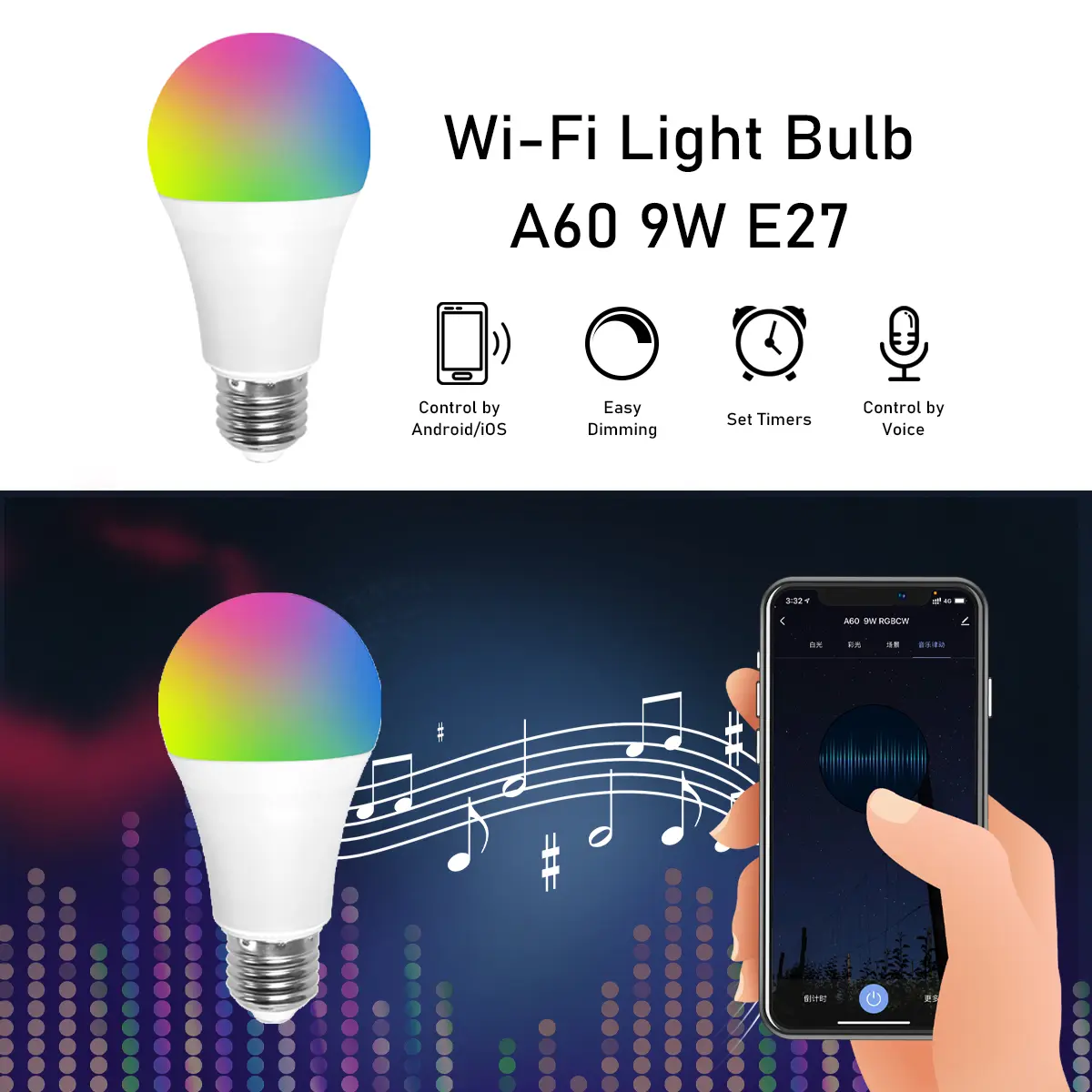 2pcs Smart Control Lamp A60 GU10 6W 9W RGBCW WI-FI Led lights Alexa Smart bulb compatible with Google Assistant Smart home Decor