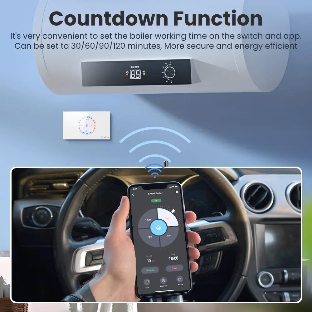 AVATTO Smart Touch Wall Boiler Water Heater Switch,Israel stand Smart Life APP Remote For Alexa Google Home