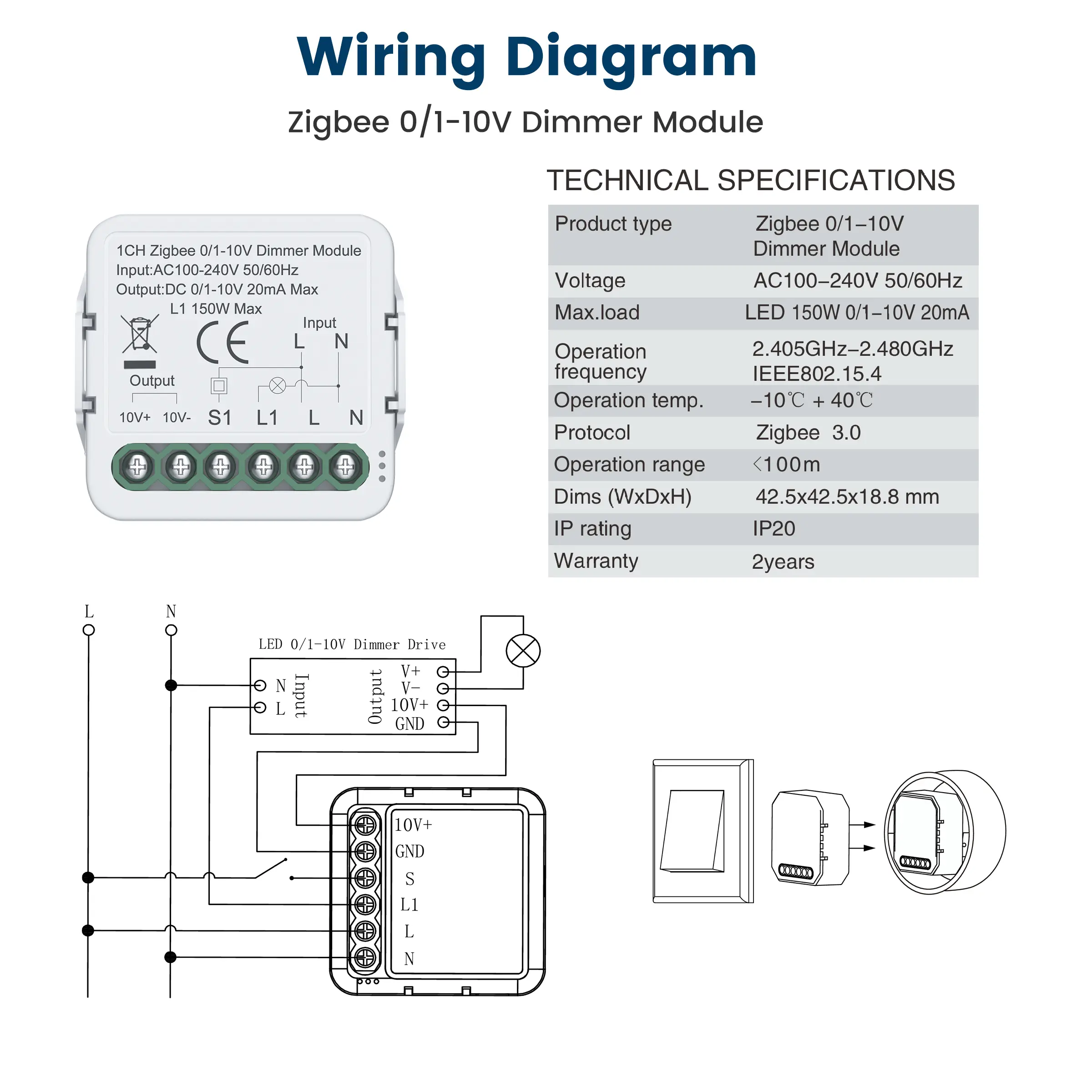 GIRIER Tuya ZigBee/WiFi Smart Dimmer Switch Module for DC0-10V Light Driver Universal DIY Breaker Relay Support Alexa Hey Google