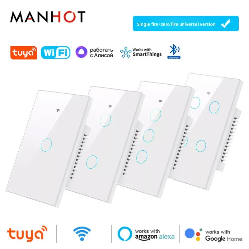 Tuya Wifi Intelligent Touch Black And White Switch Australian Standard Single Zero Fire Universal Switch Remote Voice Control