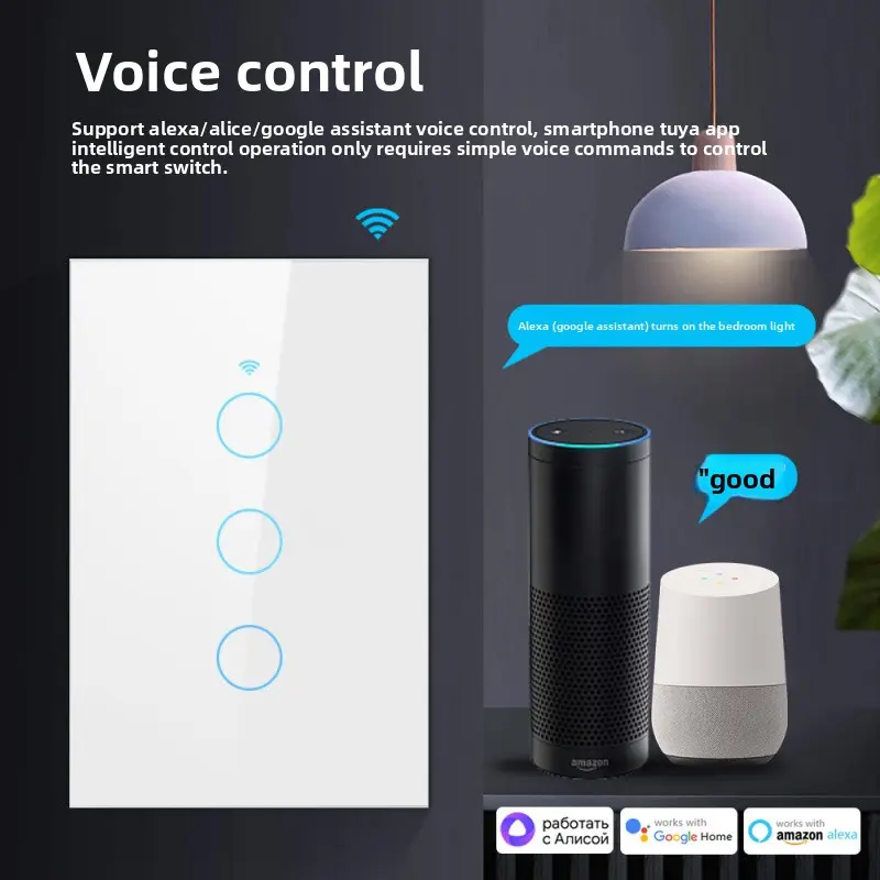 Tuya Wifi Intelligent Touch Black And White Switch Australian Standard Single Zero Fire Universal Switch Remote Voice Control