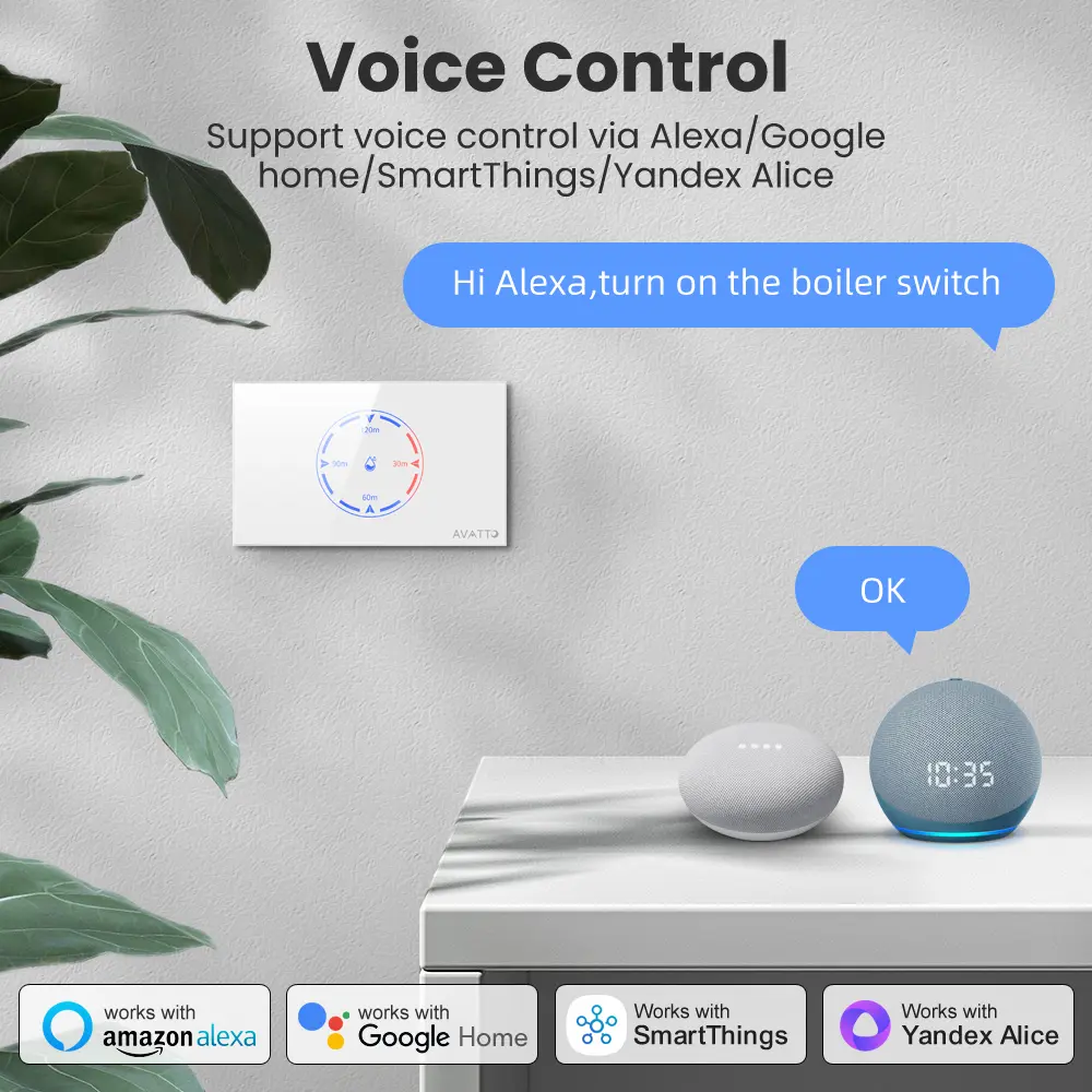 AVATTO Smart Touch Wall Boiler Water Heater Switch,Israel stand Smart Life APP Remote For Alexa Google Home