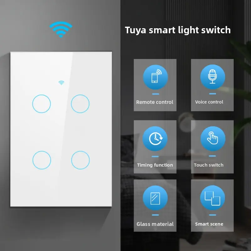 Tuya Wifi Intelligent Touch Black And White Switch Australian Standard Single Zero Fire Universal Switch Remote Voice Control