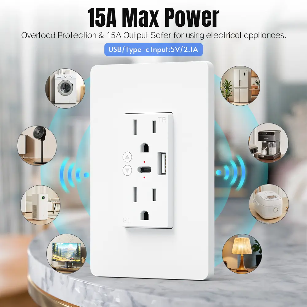 VBU WiFi Smart Wall Socket with USB Type-C 5V 2100mA, Dual  Plug Power Wall Outlets Voice Control Work with Alexa Google Home