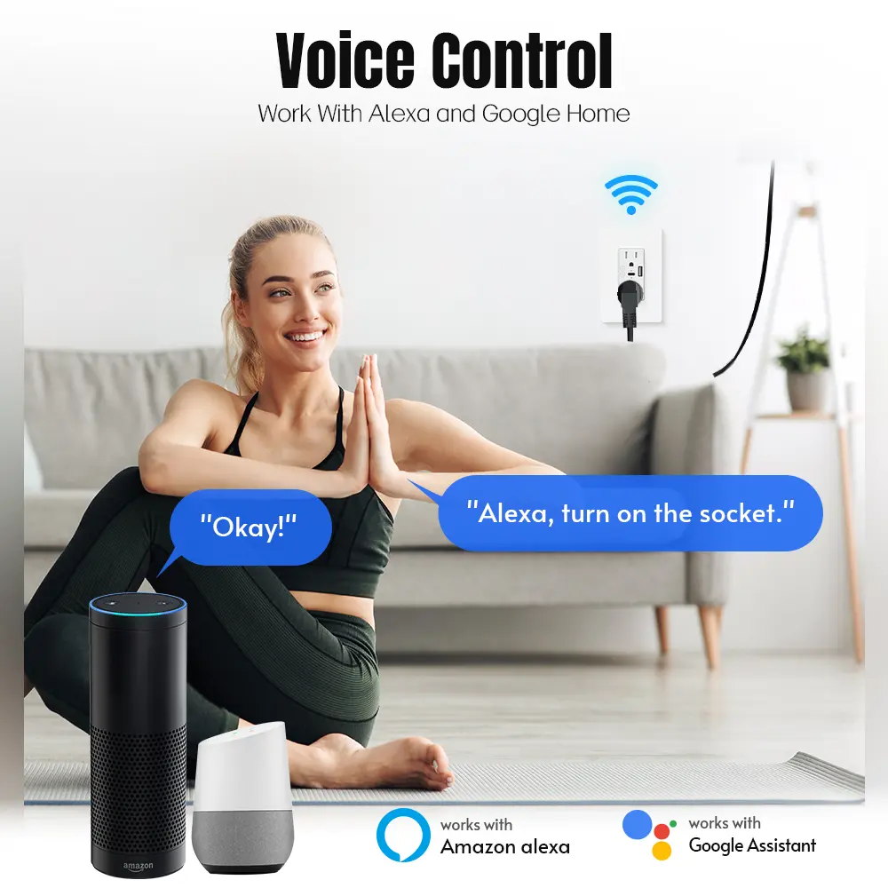 VBU WiFi Smart Wall Socket with USB Type-C 5V 2100mA, Dual  Plug Power Wall Outlets Voice Control Work with Alexa Google Home