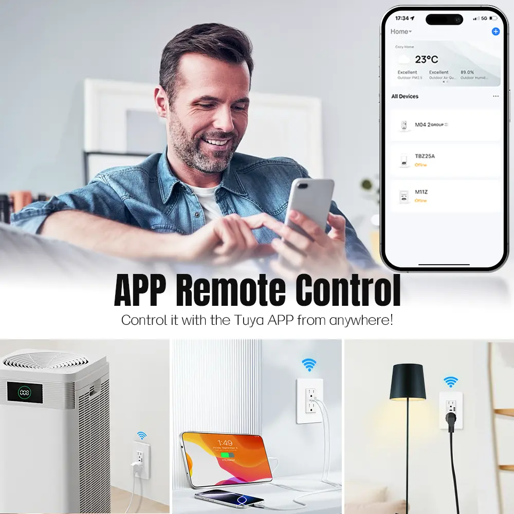 VBU WiFi Smart Wall Socket with USB Type-C 5V 2100mA, Dual  Plug Power Wall Outlets Voice Control Work with Alexa Google Home